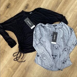 2 Terez girls Black and Gray Long Sleeve Tops size medium
